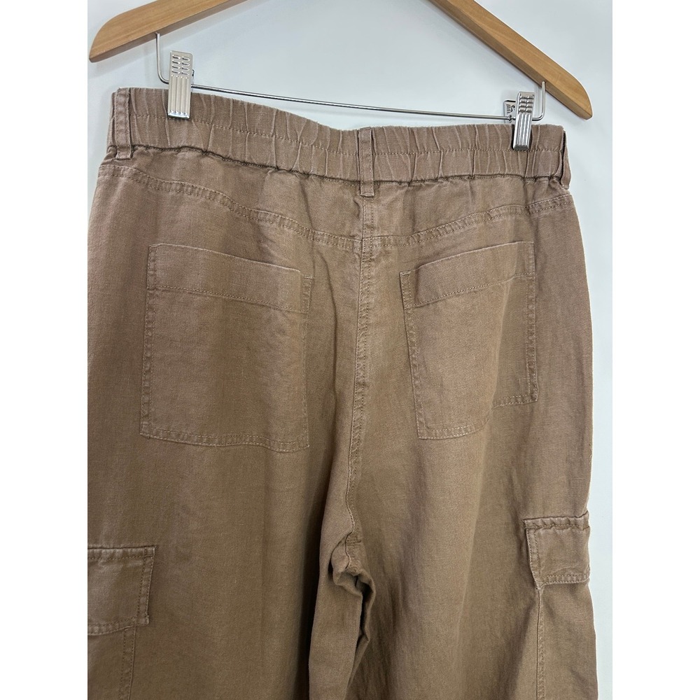 Chico's Wide Leg 100% Linen Faded Brown Relaxed Cargo Crop Pants Size 2 US 12 - Picture 14 of 16